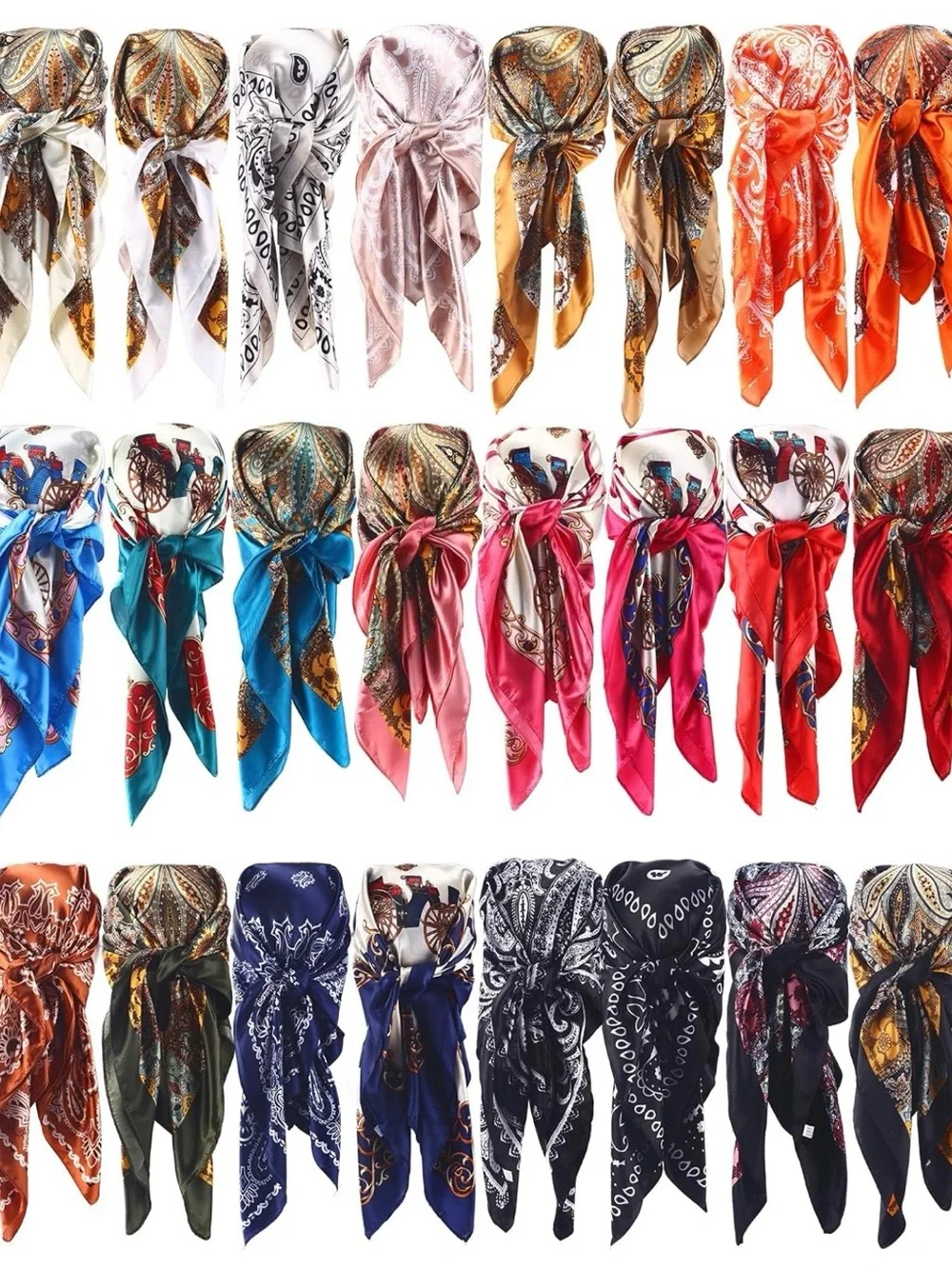 Assorted Paisley Satin Scarf Collection - Multi Color